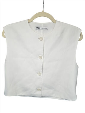 ZARA Vest Waistcoat White Cropped Tailored Chic Preppy Like New XS
